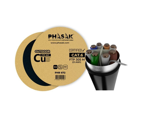 PHASAK CAT 6 FTP Solido Phasak Exterior CU Certificada AWG24 305m Negro PHASAK CAT 6 FTP Solido Phasak Exterior CU Certificada AWG24 305m Negro